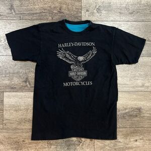 Vintage Y2K Harley Davidson Reversible Black Teal T-Shirt Made in USA - Large